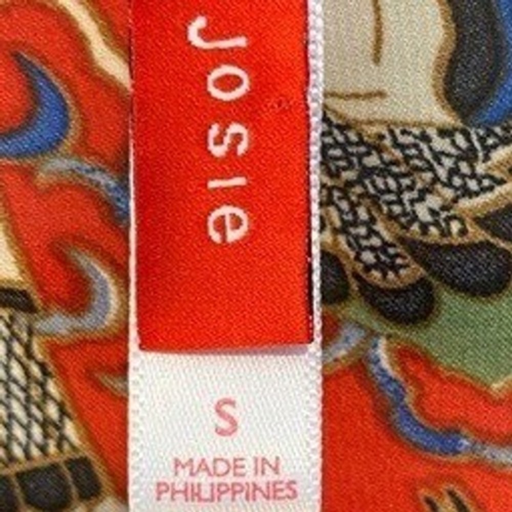 Josie Natori Red Asian Novelty Print Button Down Blouse Top SZ S - Picture 3 of 9